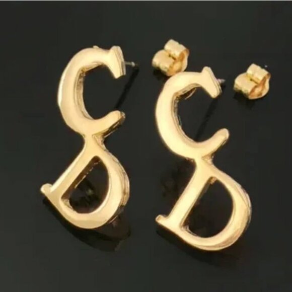 Christian Dior Gold Logo Earrings Backing K18 - Picture 1 of 6